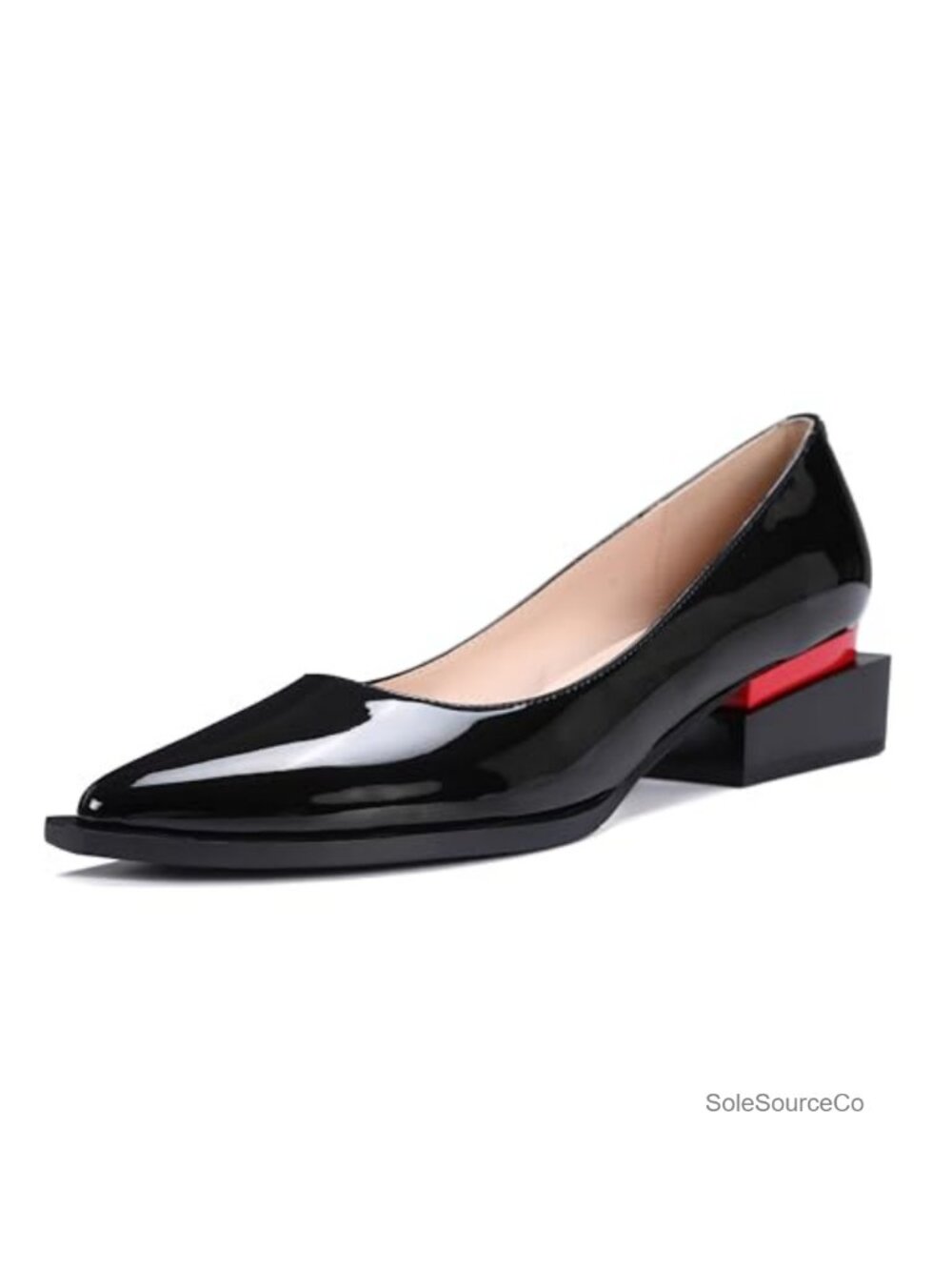 Women's Chunky Heel Pumps with Arch Support, Pointed Toe Loafers, Patent